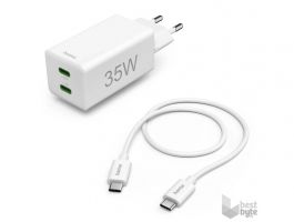 Hama univerzális hálózati 2x Type-C mini töltő, PD (35W), fehér, 1M kábel (125116)